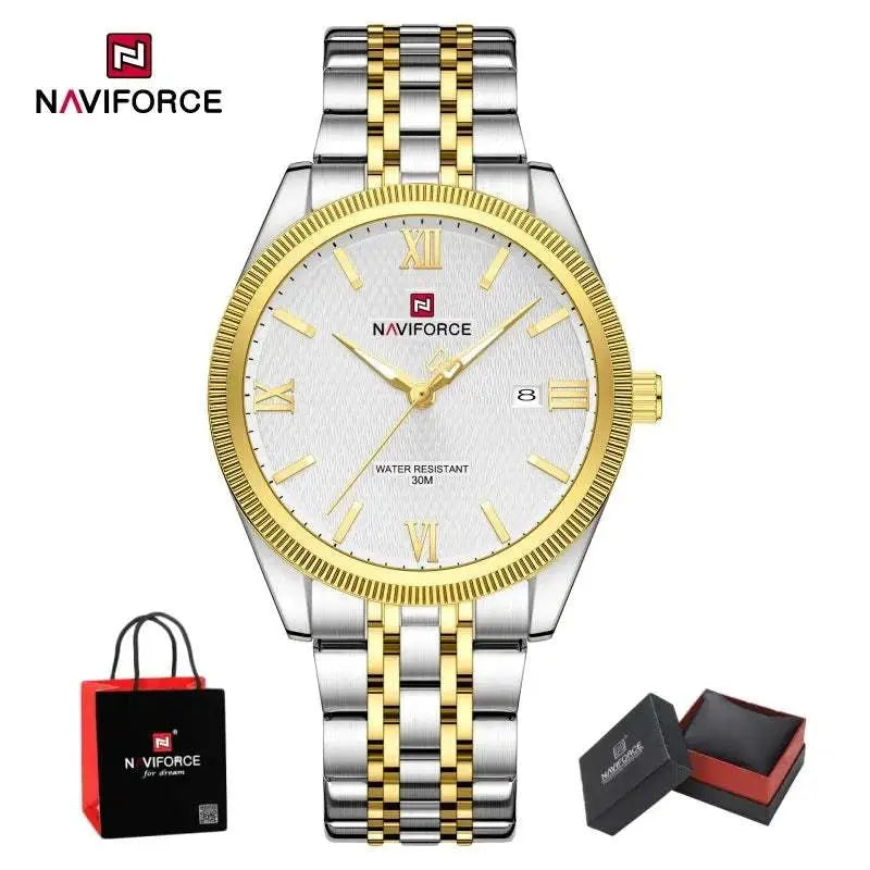 NAVIFORCE Men Elegant Business Stainless Steel Watch 30M Waterproof Luminous Hands Japan Movement Wristwatch Gifts box Khamik Shop Online