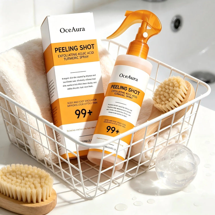 OceAura Peel Shot Kojic Acid Turmeric Spray Moisturizing Skin Brightening AHA PHA Nicotinamide Scrub Body Exfoliant Spray 100ml Khamik Shop Online