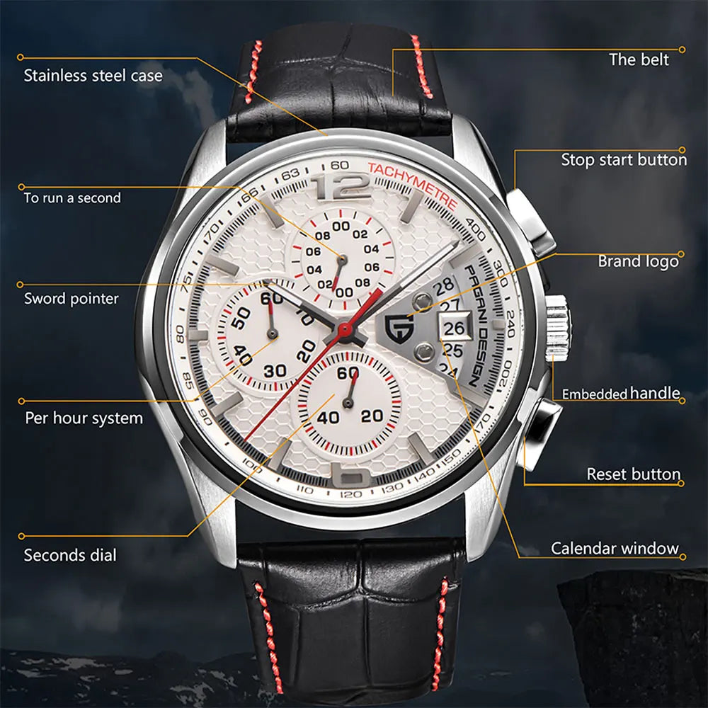 PAGANI DESIGN New PD-3306 Chronograph Men Watch Top Brand Classic Leather Waterproof Quartz Wristwatch for Man Gift Reloj Hombre Khamik Shop Online