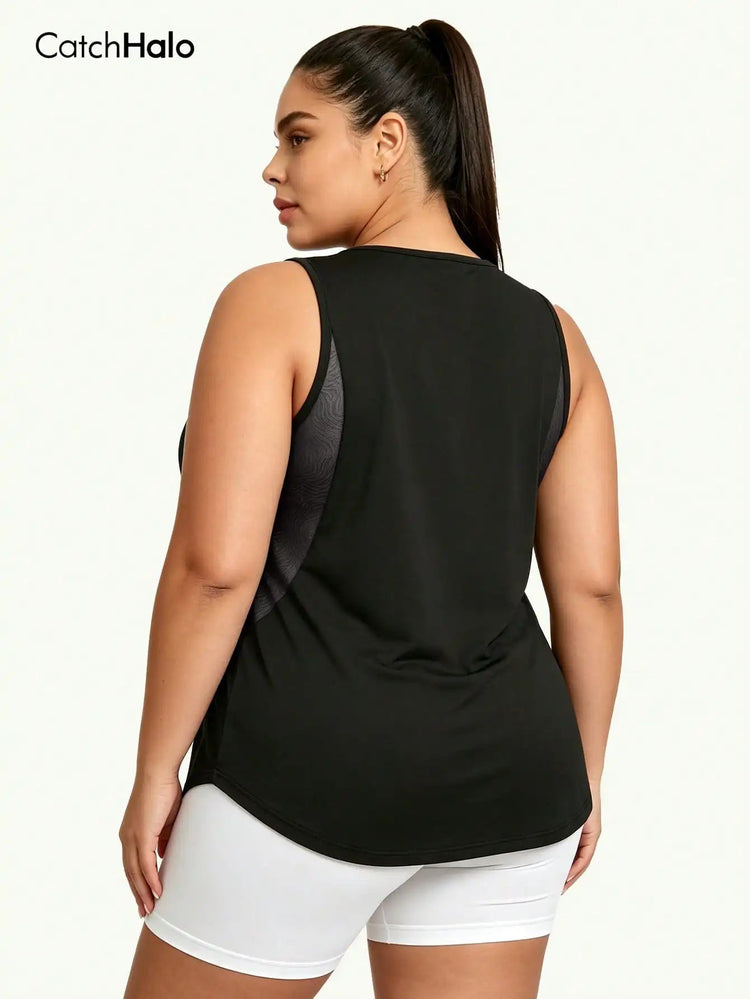 Plus Size Mesh Tank Top Women Breathable Loose Fit Gym Top Sleeveless Yoga Shirt Sweat Wicking Summer Sports Activewear Khamik Shop Online