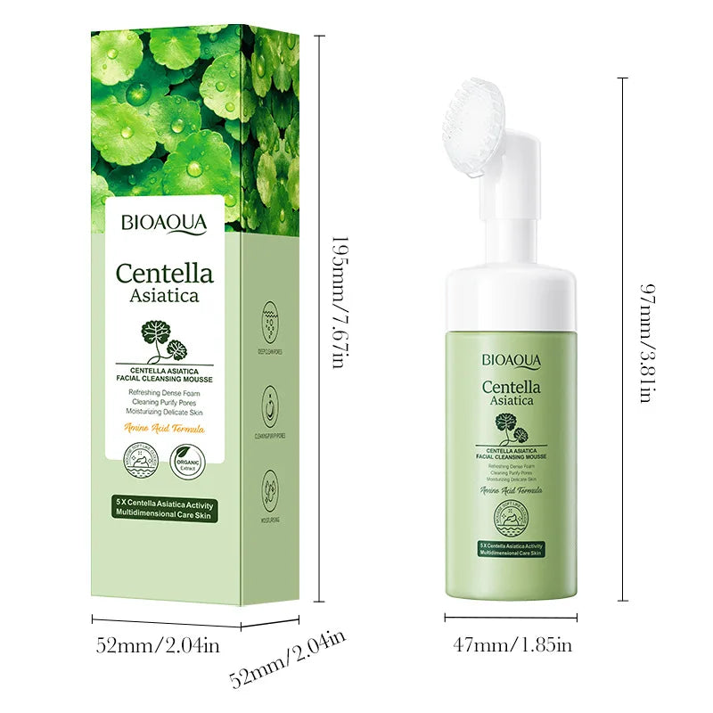 BIOAQUA Centella Asiatica Facial Mousse with Brush Deep Cleansing Pores Remove Cosmetic Residue Oil Control Gentle Face Cleanser