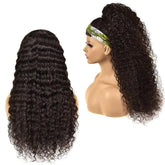Headband Wig Deep Wave Human Hair Scarf Wig No GLUE Easy Wear Cerise Alfie