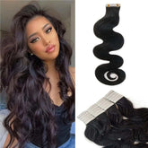 Body Wave Tape In Hair Extensions Natural Black 100% Human Hair Curly Wavy Skin Weft Invisible Full Head Tape ins Hair 20Pcs 50G Khamik Shop Online