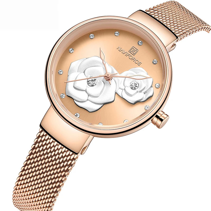 Women Watch  Top Luxury Brand Steel Mesh Waterproof Ladies Watches Flower Quartz Female Wristwatch Charming Girl Clock