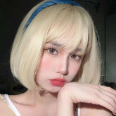 Perruque synthétique blonde courte style bob pour femme en soie haute température