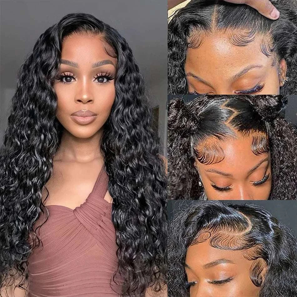 100% Brazilian Human Hair 13x6 Water Wave HD Lace Front Wig 180% Density Glueless Pre Plucked Deep Curly 5x5 HD Lace Closure Wig Khamik Shop Online