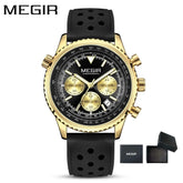 MEGIR Silver Black Quartz Watch Men Military Sport Chronograph Wristwatch with Silicone Strap Luminous Hands Auto Date 2236 Khamik Shop Online