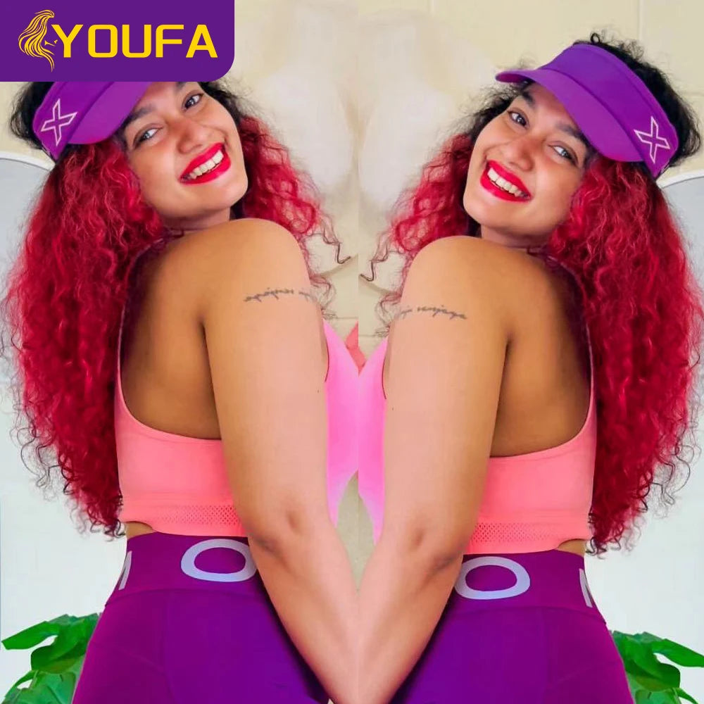 Hot Red Curly 100% Human Hair Bundles For Women 1Pc Lot Brazilian Bouncy Kinky Curly Hair Ombre 1B Red Human Hair Weave Bundles Khamik Shop Online