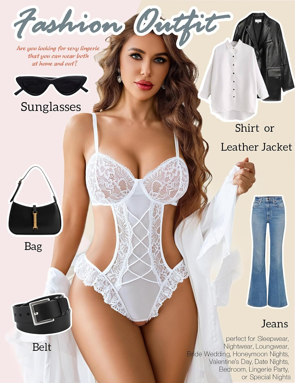 Women Lingeries Deep V Teddy Lingerie Sexy Lace Bodysuit One Piece Mini Babydoll