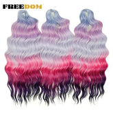 FREEDOM Synthetic Curly Braiding Hair Extensions 24 Inch/60 cm Long Deep Wavy Twist Crochet Braids Hair Ombre Brown Rainbow Hair Khamik Shop Online