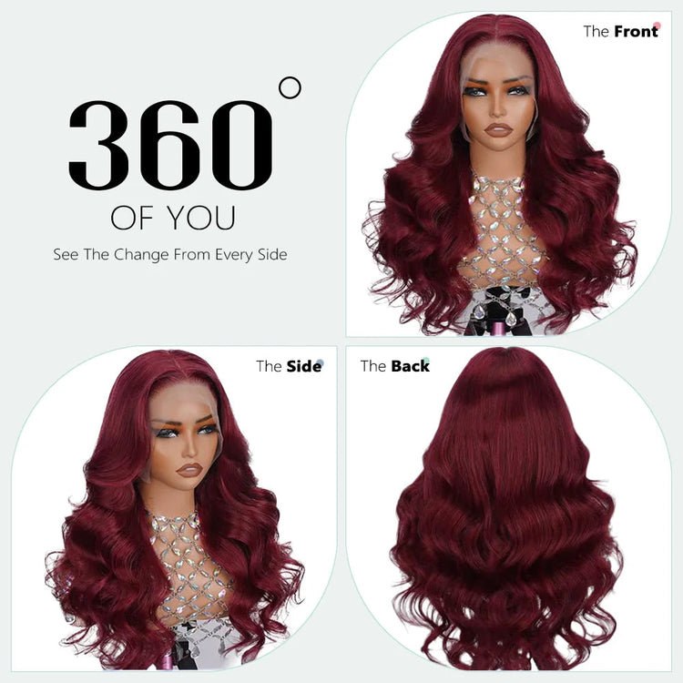 Body Wave Burgundy 40 Inches Long-length 200% High Density 13x6 13x4 HD Transparent Lace Frontal Wig Human Hair Wigs 99J Wine Red Pre Plucked Brazilian Hair For Women Khamik Shop Online
