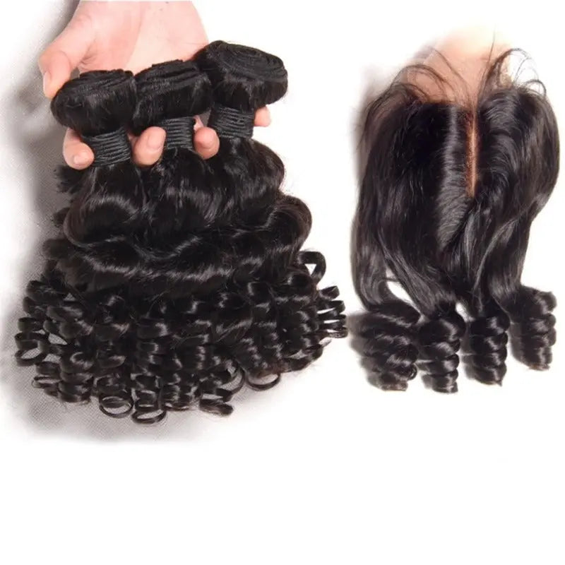 10A Grade Brazilian 3/4 Funmi Hair Human Hair bundles with 4x4 Closure Cerise Alfie