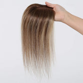Brown Mixed Blonde Human Hair Toppers Middle Part 100% Remy Human Hair Straight Lace Base Clip in Hairpieces for Women Loss Hair Khamik Shop Online