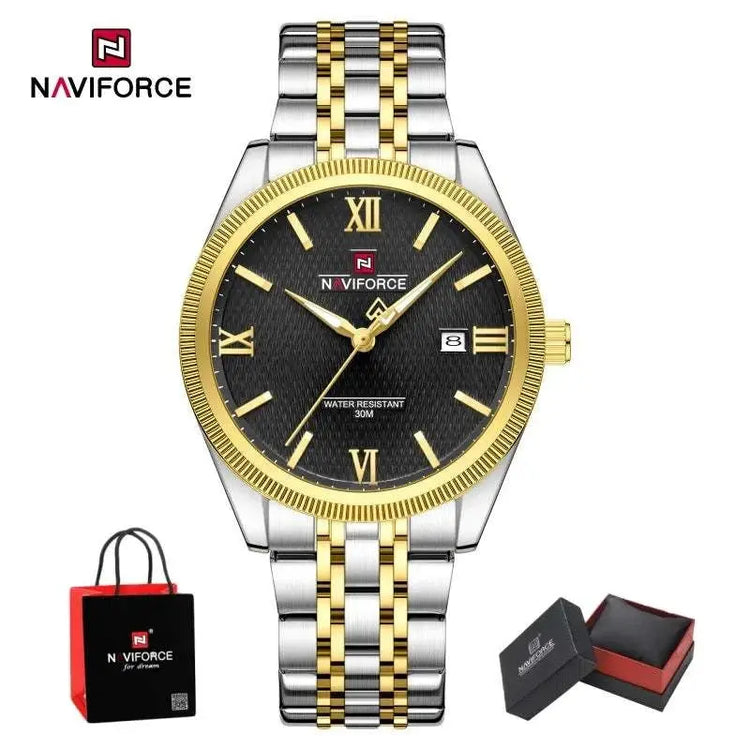 NAVIFORCE Men Elegant Business Stainless Steel Watch 30M Waterproof Luminous Hands Japan Movement Wristwatch Gifts box Khamik Shop Online