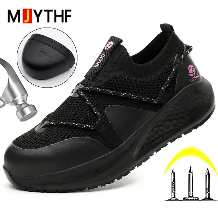 Latest Women Work Shoes Puncture-Proof Safety Shoes Non-slip Platform Sneakers Women Steel Toe Shoes Comfort Security Boots Lady Khamik Shop Online
