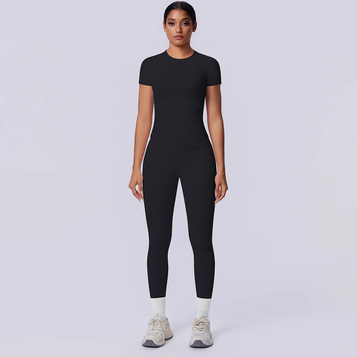 Rooftrellen New 2PCS/set Yoga Set Summer Quick Drying Fitness Sports Workout Top T-Shirt High Stretch Seamless Yoga Leggings Set Khamik Shop Online