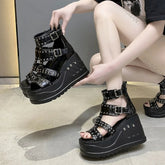 Fashion Women Peep Toe Black Sandals Ladies Summer Casual Sexy Rivets Design Thick Heels Shoes Ankle Buckle Footwears Khamik Shop Online