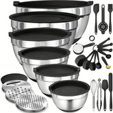 17pcs, Stainless Steel Mixing Bowl Set Mixing Bowls With Lids Grater Attachment, Non-Slip Kitchen Gadget Set, Mixing And Serving Khamik Shop Online
