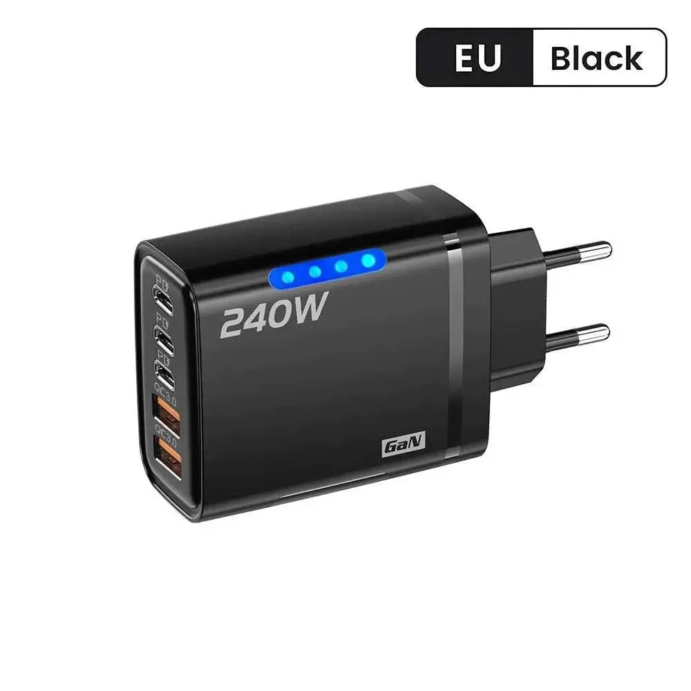 240W GaN USB C Charger 5 in 1 Fast Charging Phone Charger Power Adapter For iPhone Samsung Xiaomi Type C EU/US Plug Wall Charger Khamik Shop Online