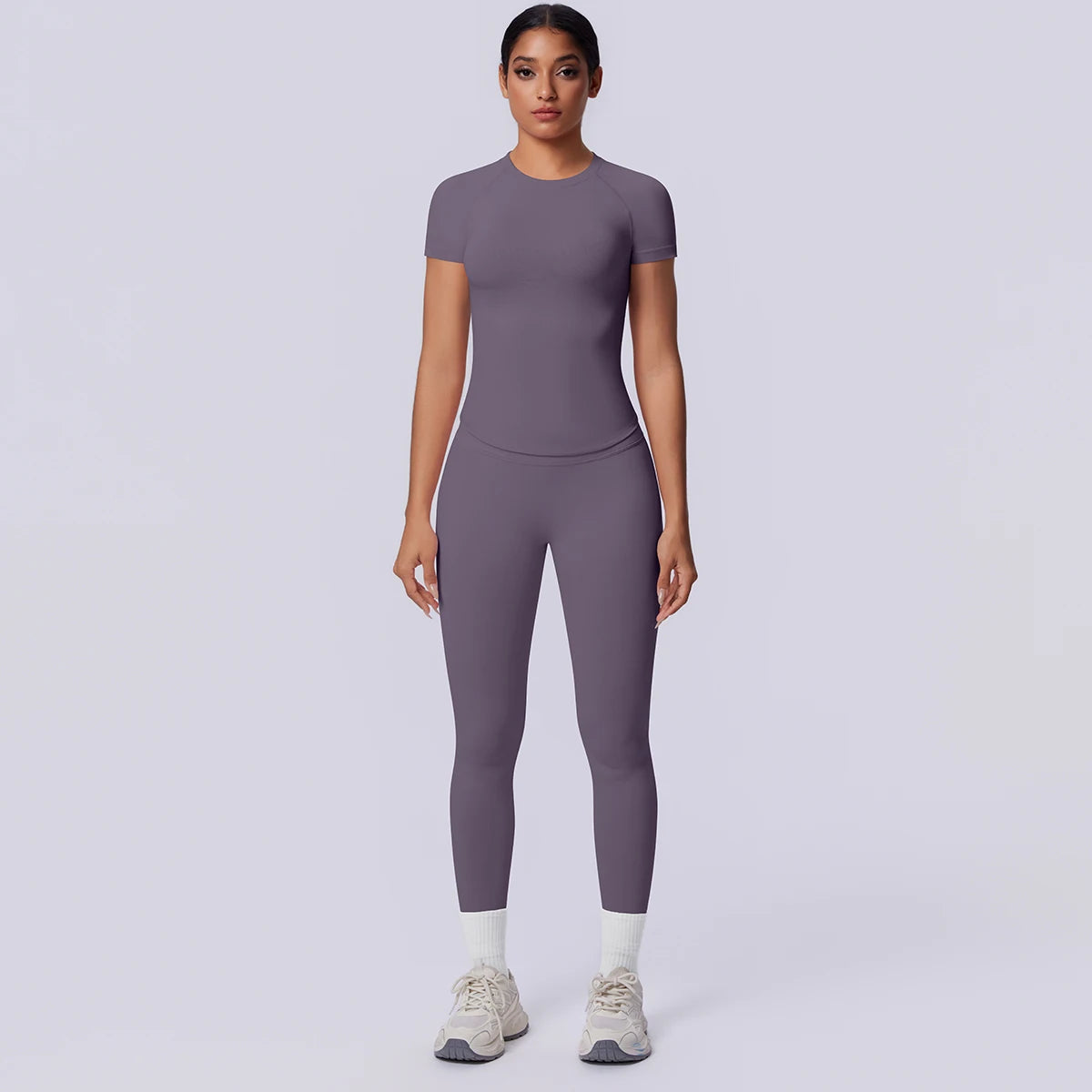 Rooftrellen New 2PCS/set Yoga Set Summer Quick Drying Fitness Sports Workout Top T-Shirt High Stretch Seamless Yoga Leggings Set Khamik Shop Online