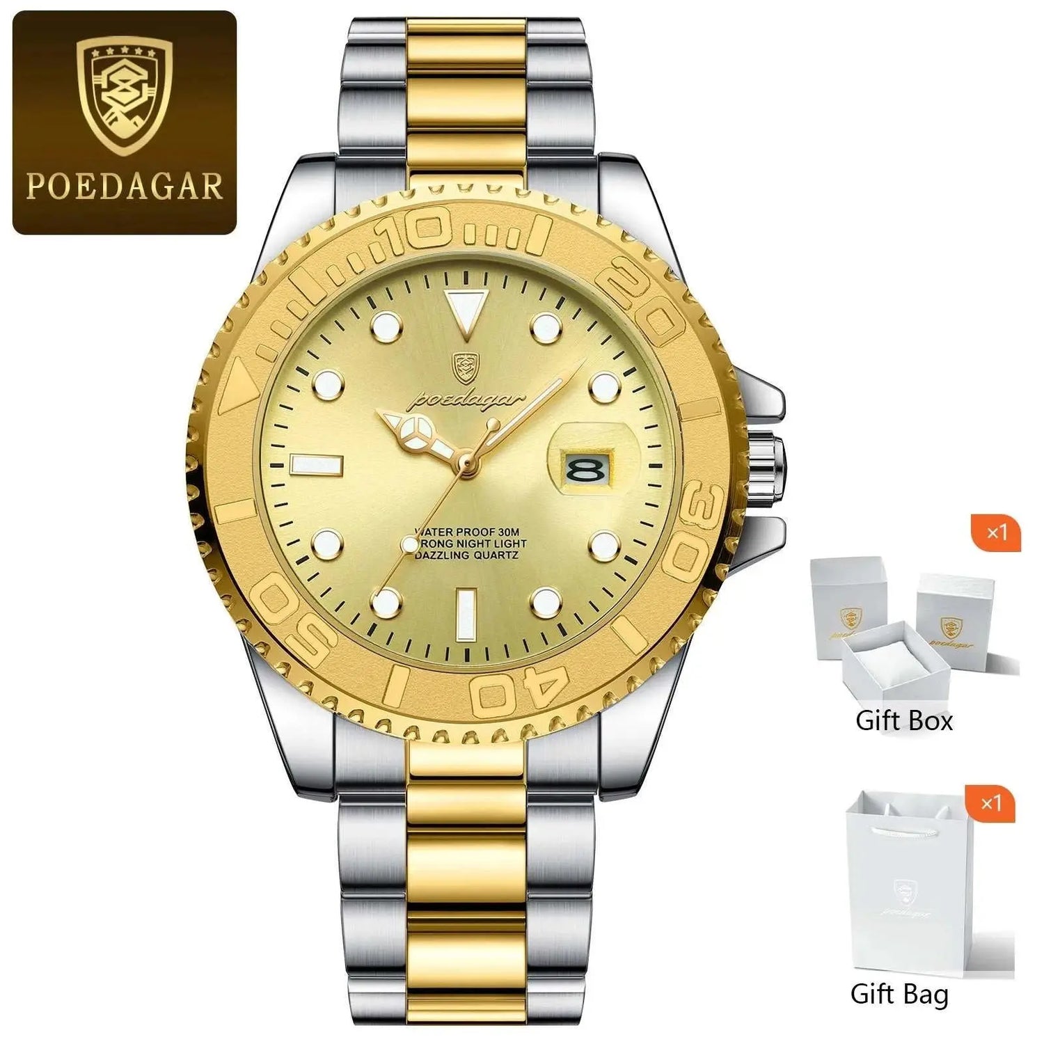 POEDAGAR Trendy Sport Man Watch Luminous Waterproof Stainless Steel Date Men Wristwatch Luxury Business Men&