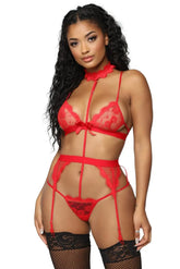 Choker Lace Bralette Lingerie Set with Garter Belt Jade