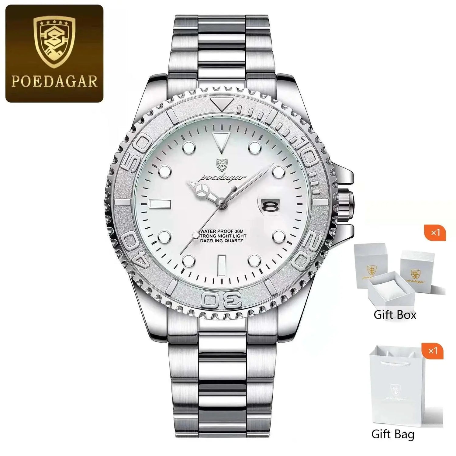 POEDAGAR Trendy Sport Man Watch Luminous Waterproof Stainless Steel Date Men Wristwatch Luxury Business Men&