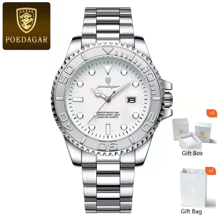 POEDAGAR Trendy Sport Man Watch Luminous Waterproof Stainless Steel Date Men Wristwatch Luxury Business Men&