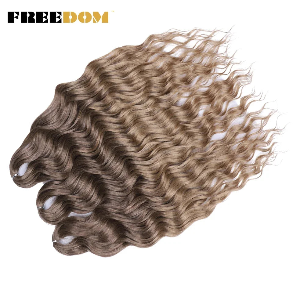 FREEDOM Synthetic Curly Braiding Hair Extensions 24 Inch/60 cm Long Deep Wavy Twist Crochet Braids Hair Ombre Brown Rainbow Hair Khamik Shop Online