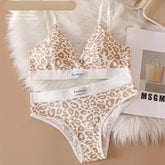 Women Push-Up Bra And Panties Set V-neck Non-wire Bra Low Waist Briefs Female Sexy Lingerie Cotton Leopard Print Underwear Set Khamik Shop Online