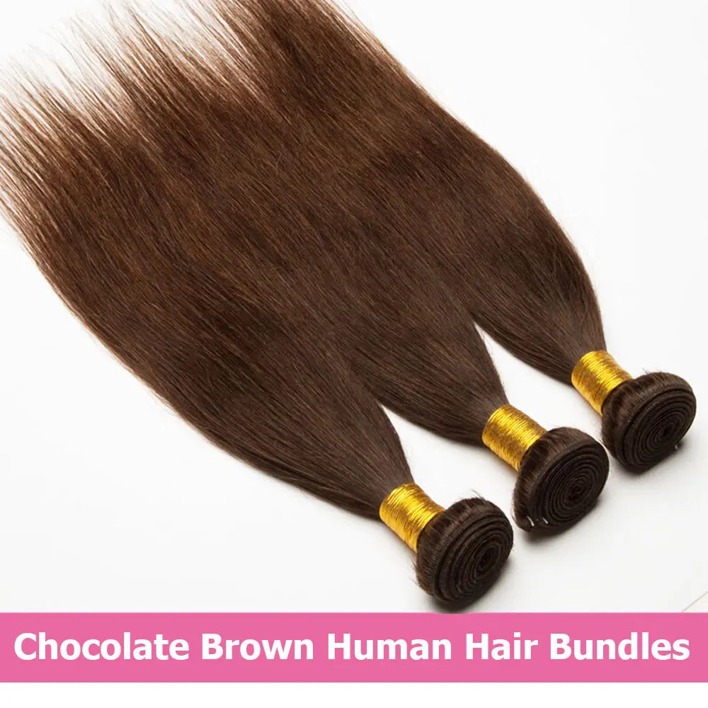 Straight Chocolate Brown Remy Hair Bundles Human Hair Extensions 100g/Pcs 1/3/4 Bundles Deals for Women Human Hair Weaving Wefts Khamik Shop Online