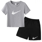 Summer Brand White T-shirt+Shorts Two-piece Set Kids New Clothing Fashion Letter Boy Girl3-13Yrs Sports Short-sleeved Casual Set Khamik Shop Online