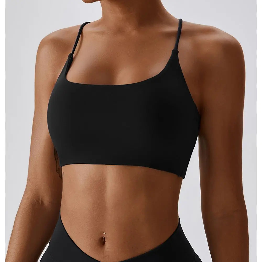Solid Color U-Shaped Multi-Strap Cross Back Women Fitness Sports Bra Top Gym Yoga Athletic Tight Workout Jog Soft With Chest Pad Khamik Shop Online