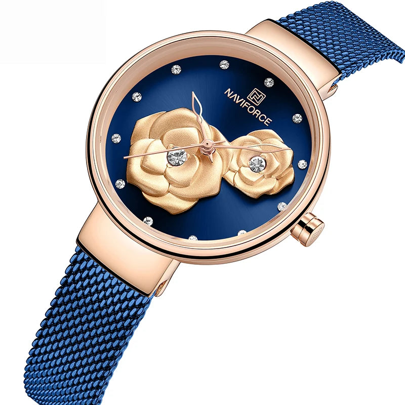 Women Watch  Top Luxury Brand Steel Mesh Waterproof Ladies Watches Flower Quartz Female Wristwatch Charming Girl Clock