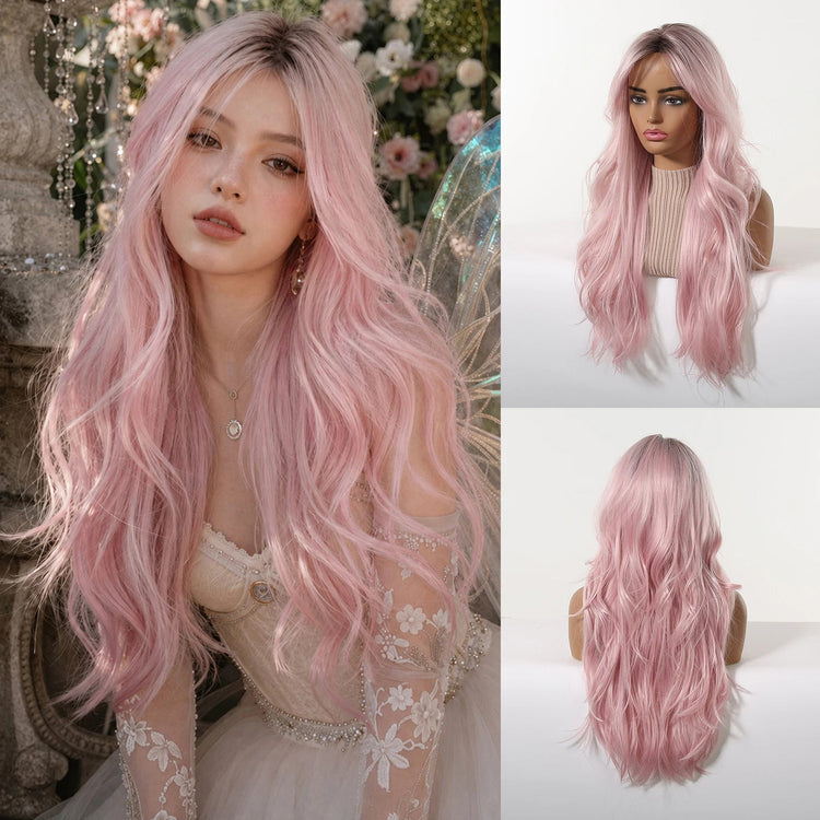 LOUIS FERRE Long Wavy Ombre Brown Wig with Bangs Synthetic Hair Wig Heat Resistant Daily Wear Office Party Cosplay Halloween Khamik Shop Online