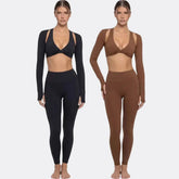 Nude Feel Yoga Long Sleeve Set For Women Pullover Quick-Dry Compression Shirt Outdoor Fitness Activewear Woman Sports Sets Khamik Shop Online