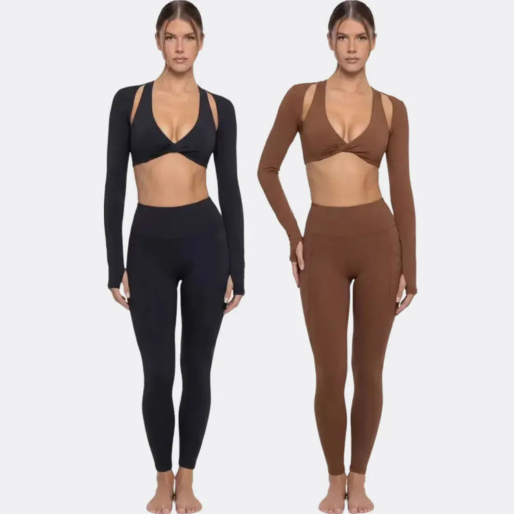 Nude Feel Yoga Long Sleeve Set For Women Pullover Quick-Dry Compression Shirt Outdoor Fitness Activewear Woman Sports Sets Khamik Shop Online