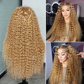 34 38Inch Honey Blonde Wig Human Hair Deep Wave 13x6 Hd Lace Frontal Wig 230 Density Preplucked 