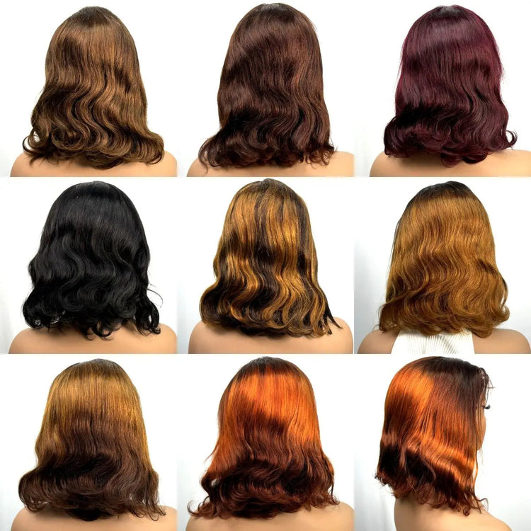250% Density Colored Body Wave Human Hair Wigs 12inch 12A 100% Human Hair 4x4 Transparent Lace Closure Wavy Hair Wigs for Women Khamik Shop Online