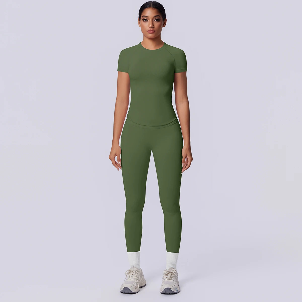 Rooftrellen New 2PCS/set Yoga Set Summer Quick Drying Fitness Sports Workout Top T-Shirt High Stretch Seamless Yoga Leggings Set Khamik Shop Online