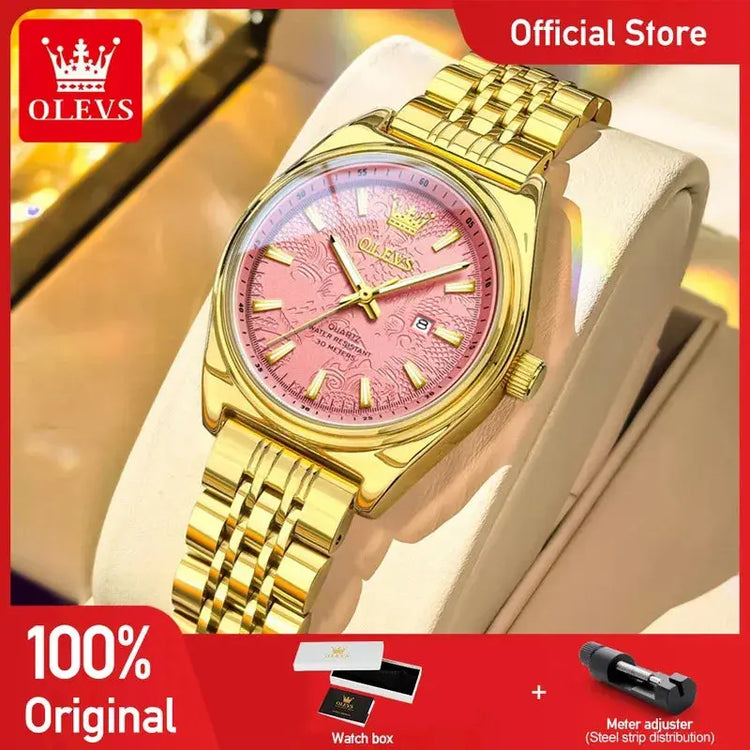 OLEVS New 3703 Watches Woman Elegant Quartz Watch Waterproof Luminous Stainless Steel Date Watches Woman Bracelet Gifts Box Khamik Shop Online
