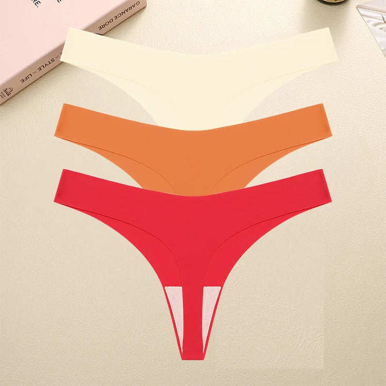 3PCS/SET Sexy G-String Underwear Female T-back Intimates Lingerie Seamless Low Waist Underpants 10 Color Lady Bikini Panty XS-XL Khamik Shop Online