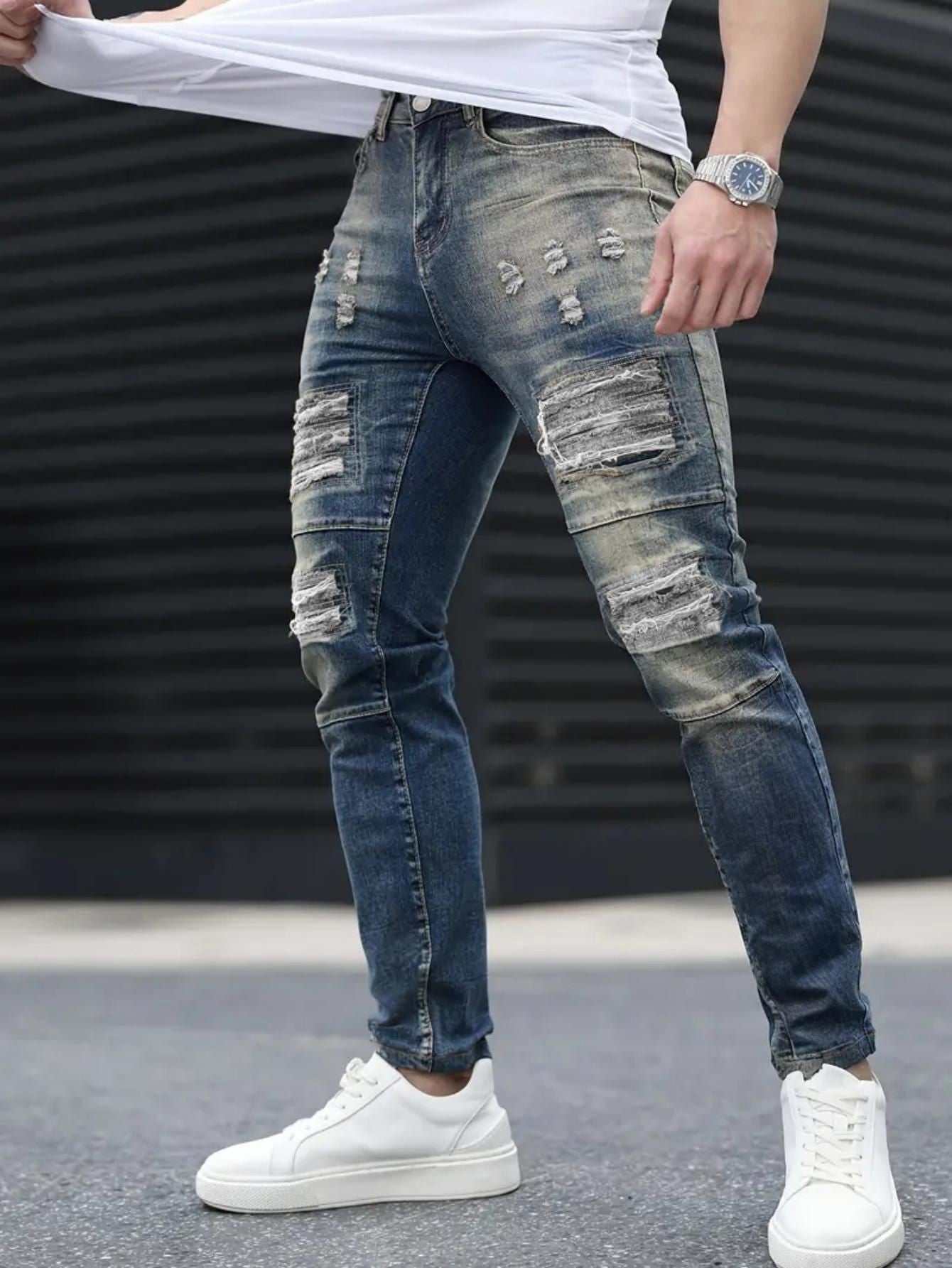 Men’s Ripped Stretch Jeans – Navy High Street | Urban Cool 25 Edition Carmine Juneberry