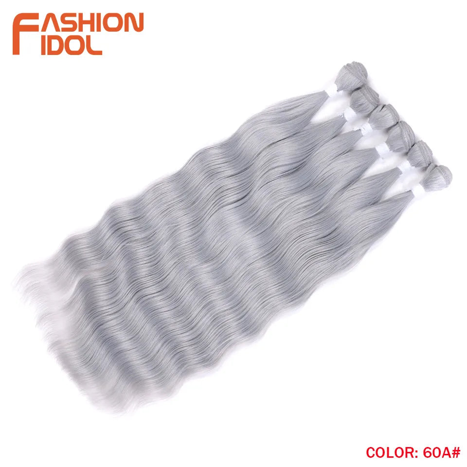 FASHION IDOL Water Wave Hair Bundles Synthetic Hair Extensions Ombre Blonde Hair Weave Bundles 6pcs 20" High Temperature Fiber Khamik Shop Online