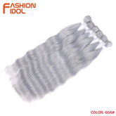 FASHION IDOL Water Wave Hair Bundles Synthetic Hair Extensions Ombre Blonde Hair Weave Bundles 6pcs 20" High Temperature Fiber Khamik Shop Online