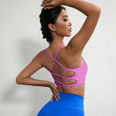 Solid Color U-Shaped Multi-Strap Cross Back Women Fitness Sports Bra Top Gym Yoga Athletic Tight Workout Jog Soft With Chest Pad Khamik Shop Online