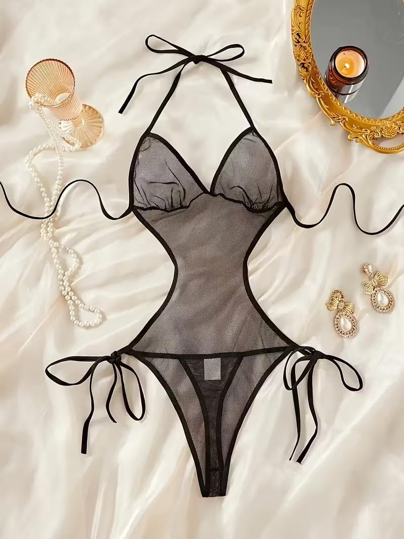 Sexy Lingerie for Women Lace Bodysuit Deep V Teddy Mesh Bodysuit