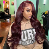 99J Burgundy Red 34 Inch Body Wave Lace Front Wigs 13x4 HD Transparent Human Hair Pre Plucked Dark Burgundy 99J Colored Wig 13x6 Lace  Wigs Pre-Plucked Body Wave Hairstyle For Women Khamik Shop Online