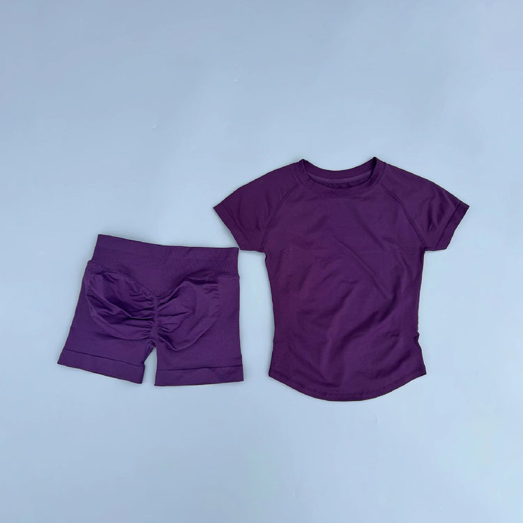 AURA SHARK 2 Piece Yoga Set Women Seamless Short Sleeve T Shirt High Waist Shorts Fitness Workout Clothes Gym Suit Activewear Khamik Shop Online