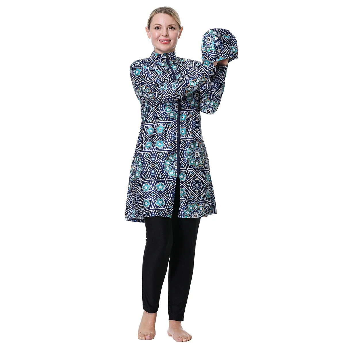 H1024 Muslim Women Fullcoverage  Long Sleeves Cover Up Burkinis Three Pieces Plus Size Printing  Swimwear Suits Khamik Shop Online